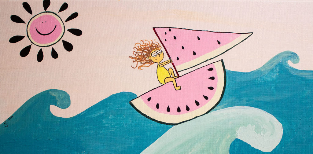Averilda Haze sailing on a watermelon