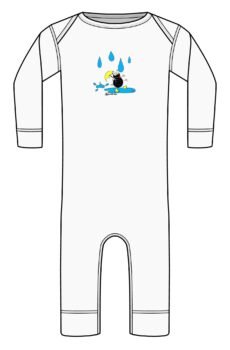 Baby Bodysuit with Surfing Penguin Rain Design — Long Sleeve Infant Rib Romper